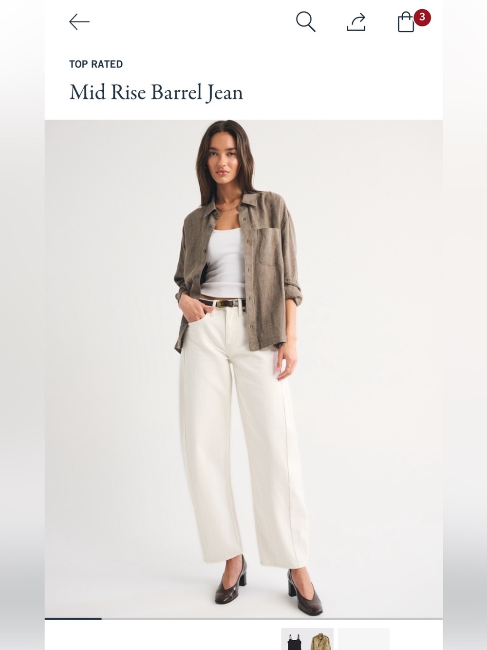 Abercrombie & Fitch Mid-Rise Barrel Jean in White 26 short